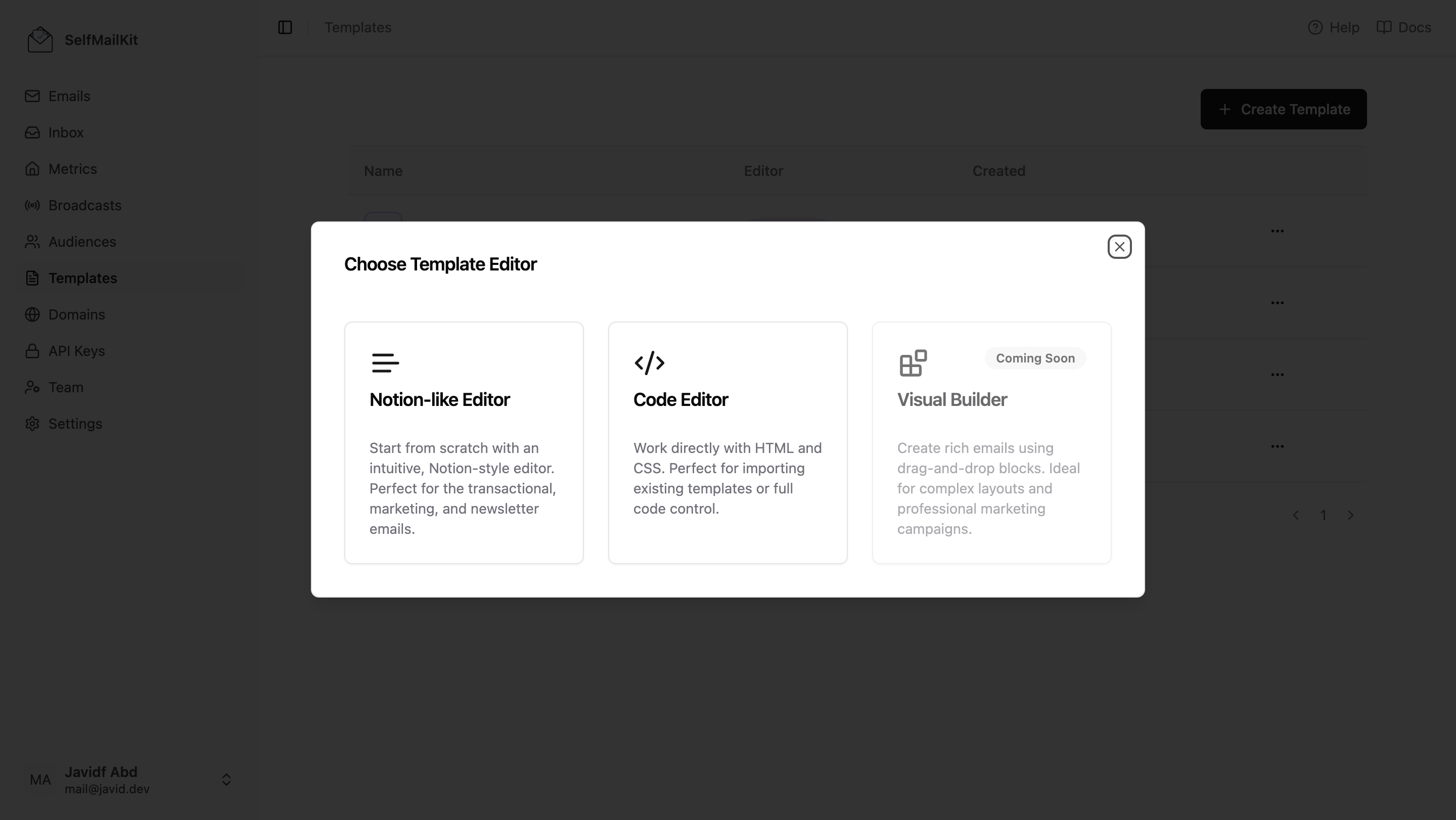 MailDiver Template Editor Selection