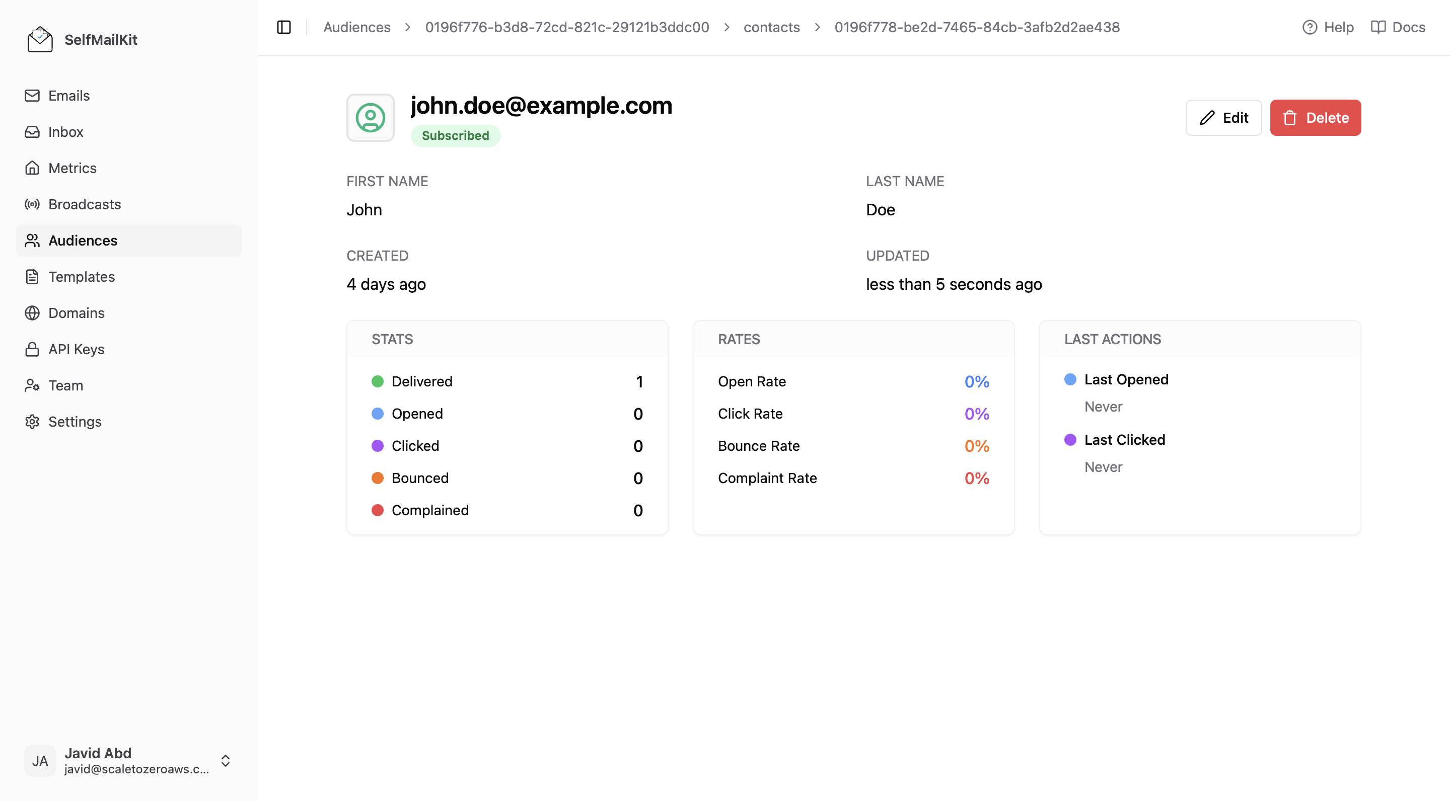 MailDiver Individual Contact Analytics