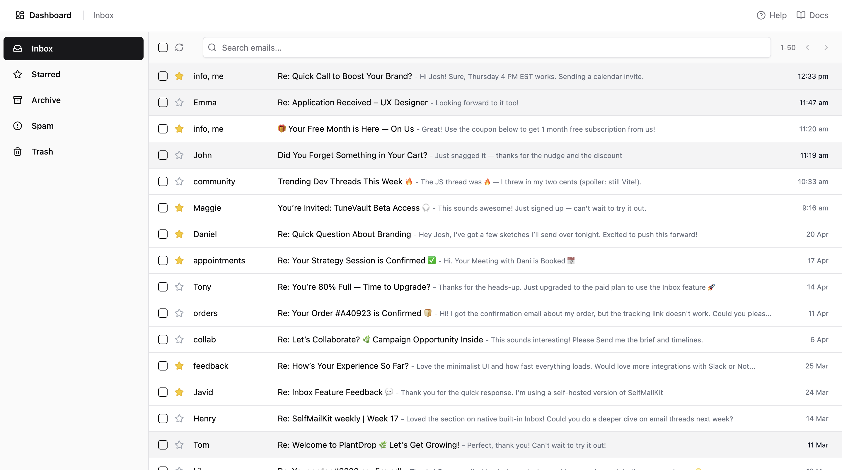 MailDiver Native Email Inbox Dashboard
