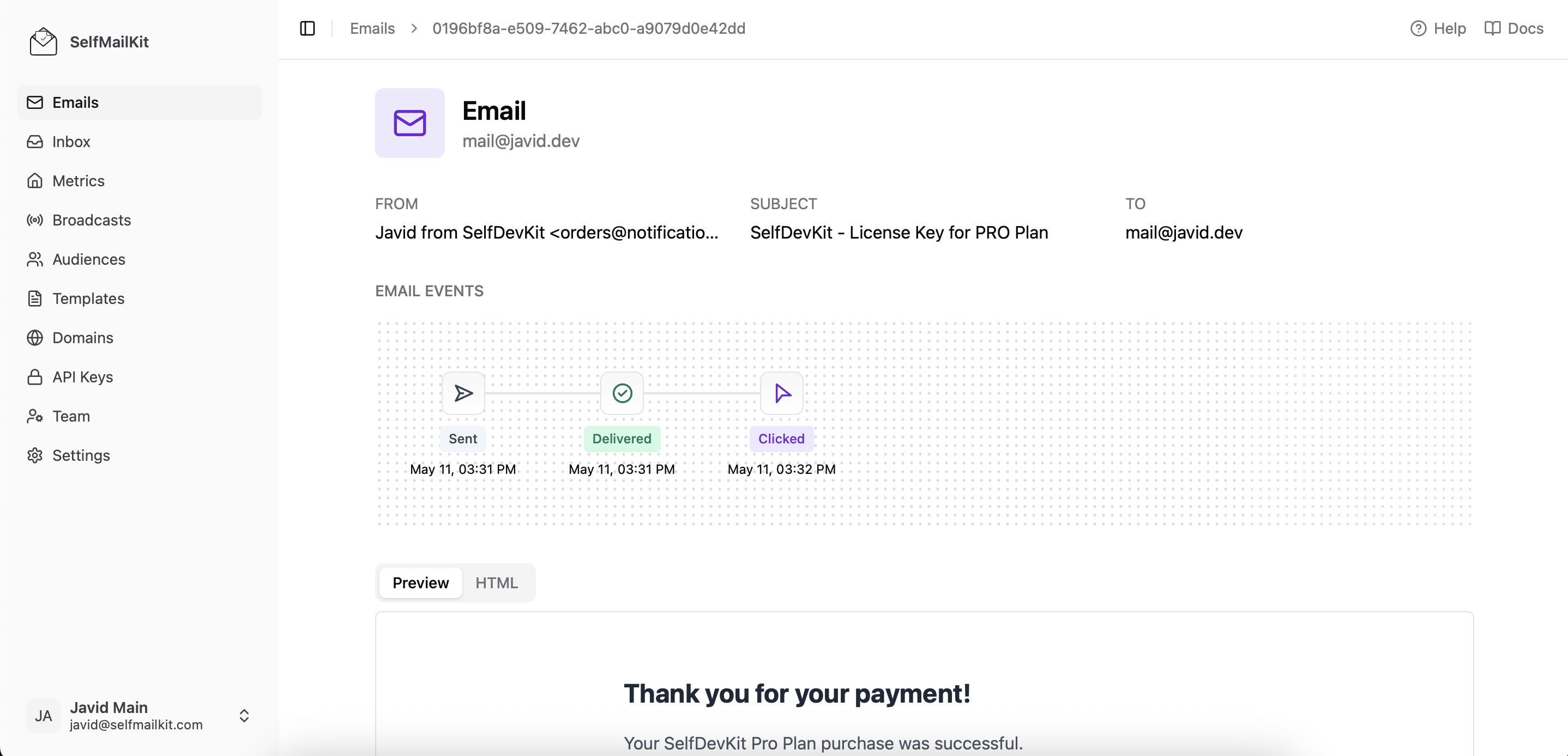 Transactional Email Preview Light Theme